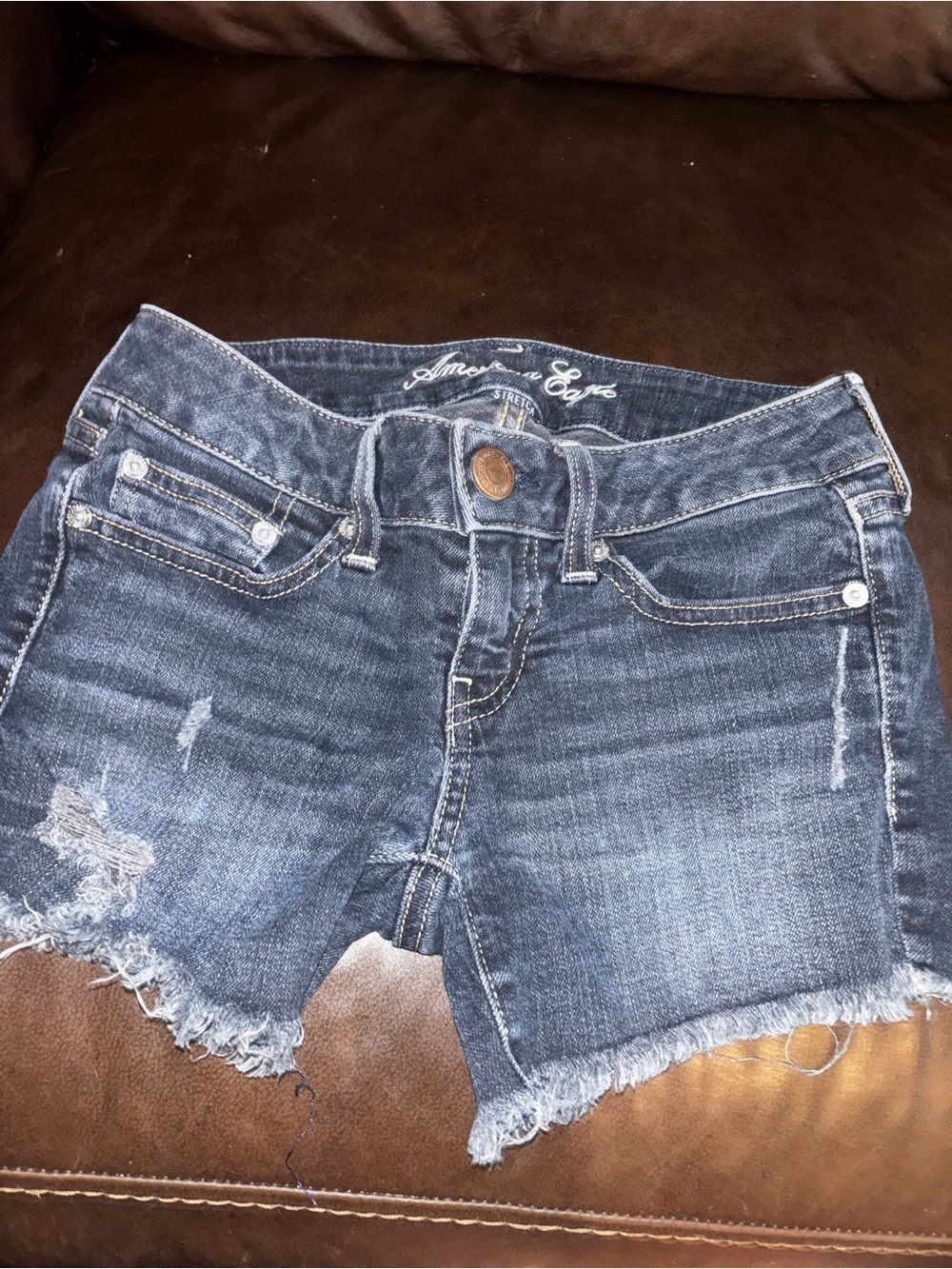 American Eagle Outfitters Dark Blue Distressed Denim Cutoff Shorts